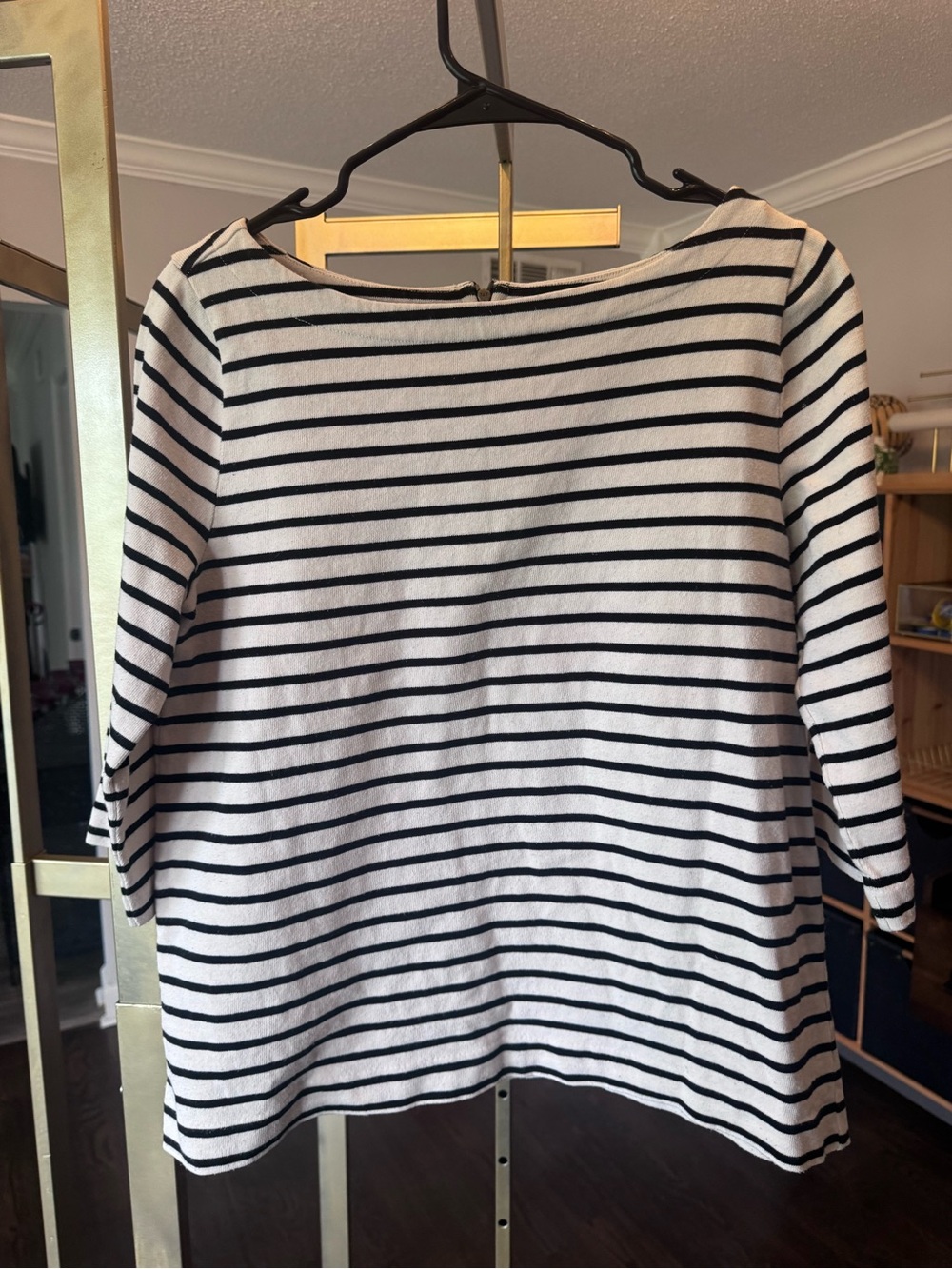 LOFT White and Navy Striped Boatneck Top with zipper